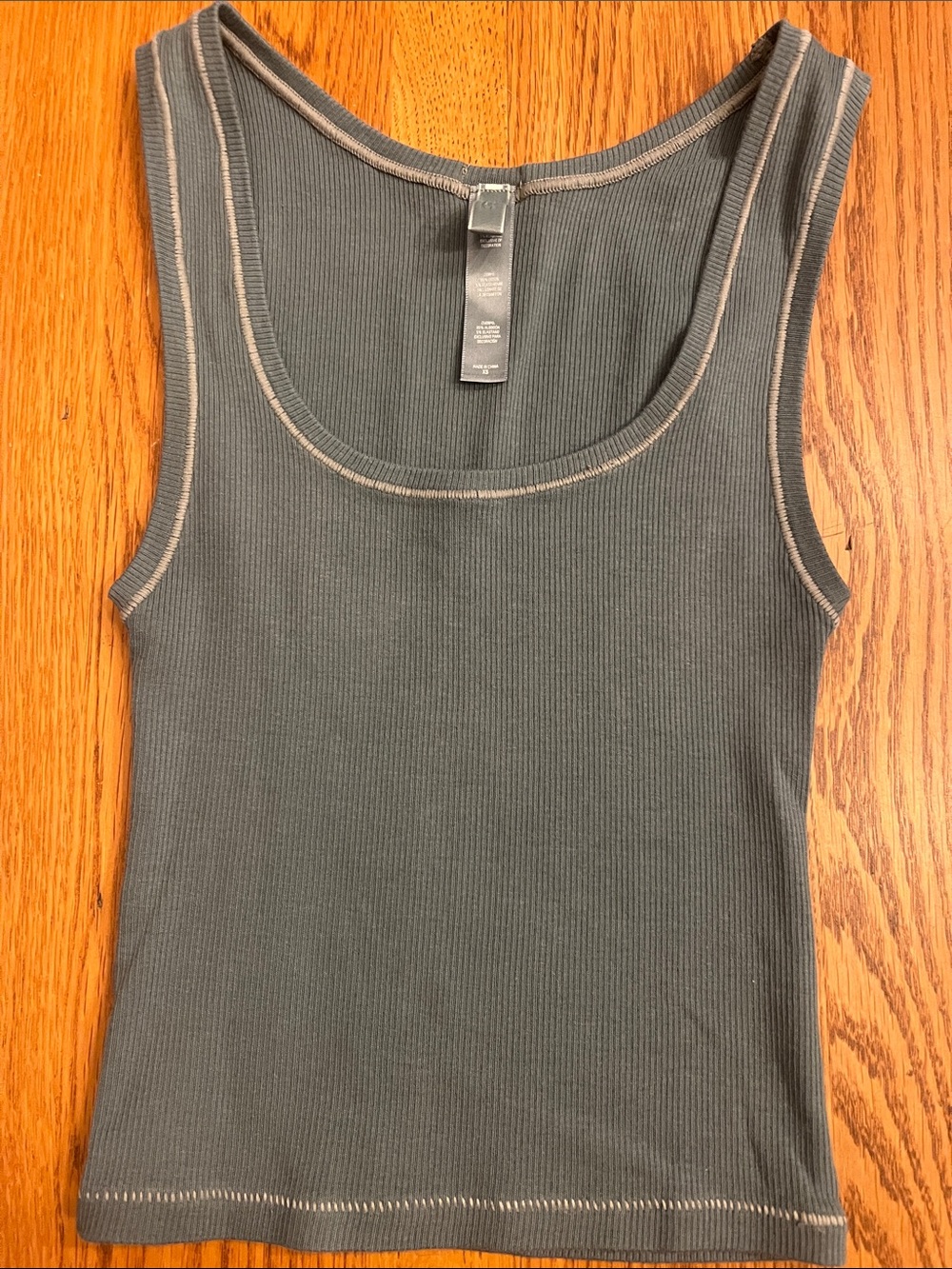 SKIMS Ribbed Scoop Tank Top - Olive Green with Cream Stitching